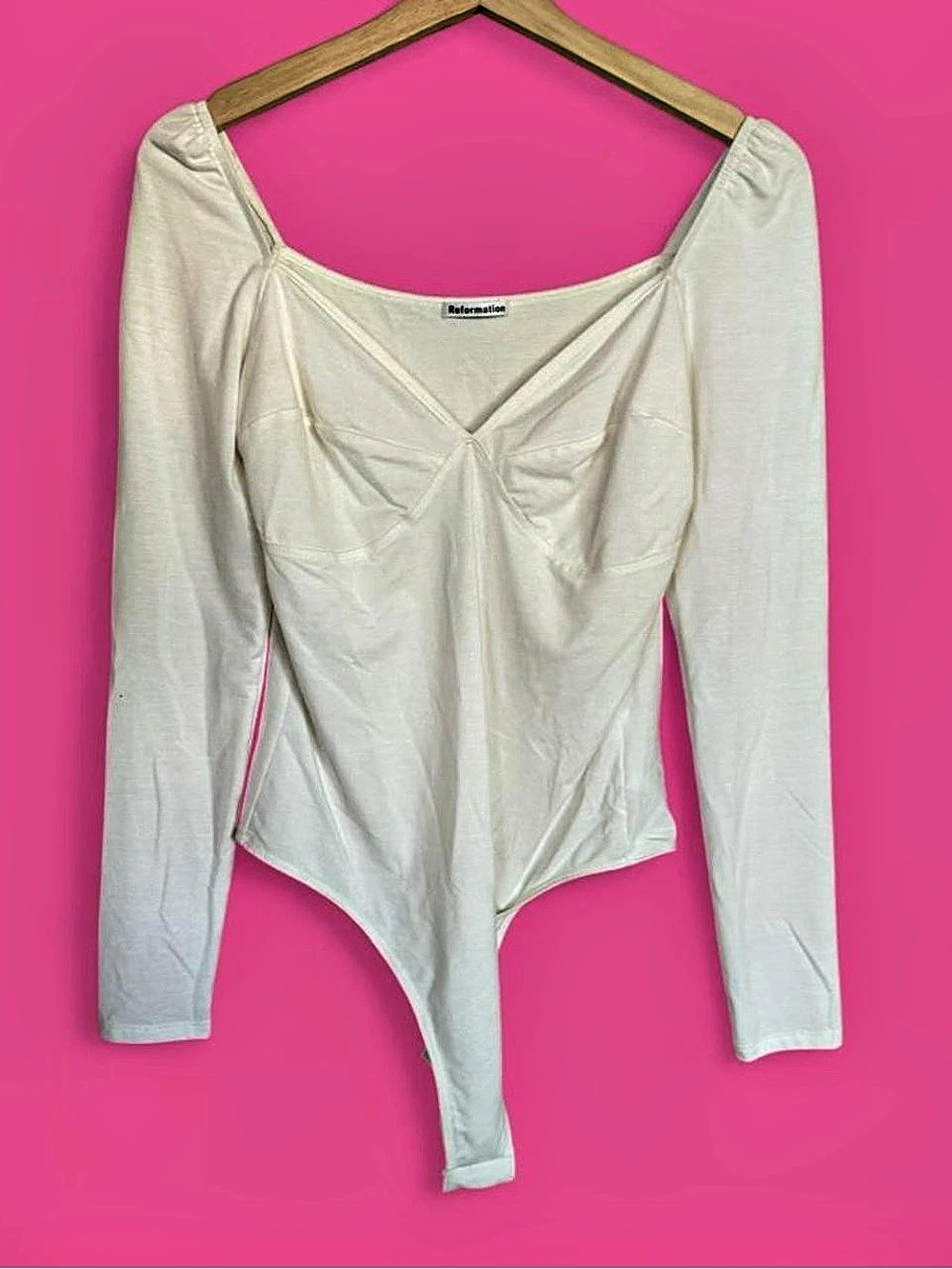 Reformation Heather Sweetheart Neck Long Sleeve Bodysuit in White size Large *NW